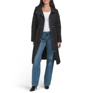 KARL LAGERFELD Black Double L Quilted Hooded Long Anorak Jacket